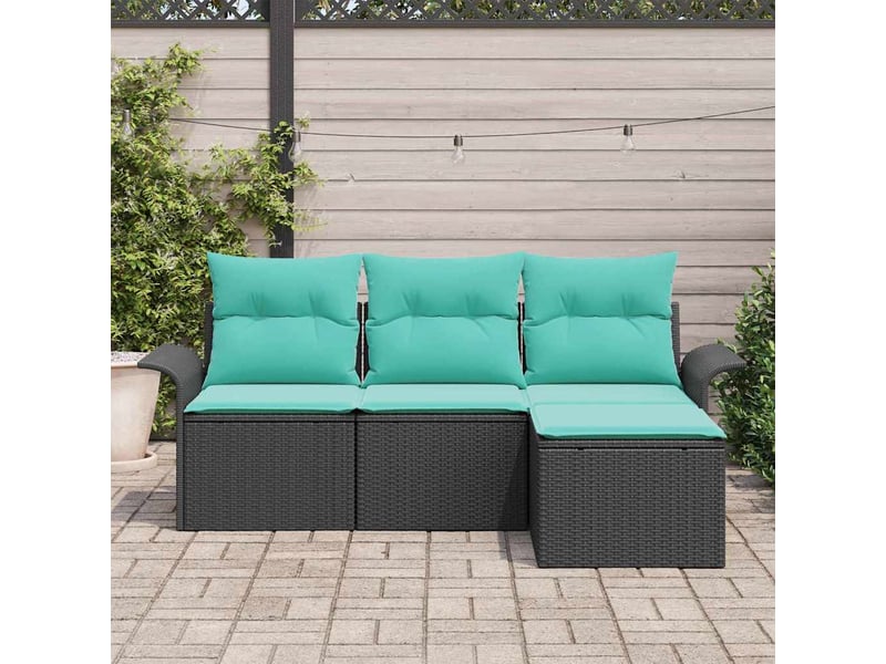  Ensemble de canapé de jardin 4 pcs, canapé d'extérieur noir polyrotin shl742  - Conforama C