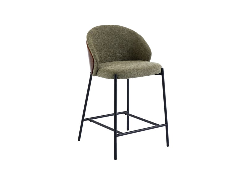 Lot de 2 tabourets de bar bois de peuplier teinté noyer. Acier noir et tissu texturé kaki - paul  - Conforama B