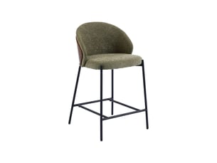 Lot de 2 tabourets de bar bois de peuplier teinté noyer. Acier noir et tissu texturé kaki - paul