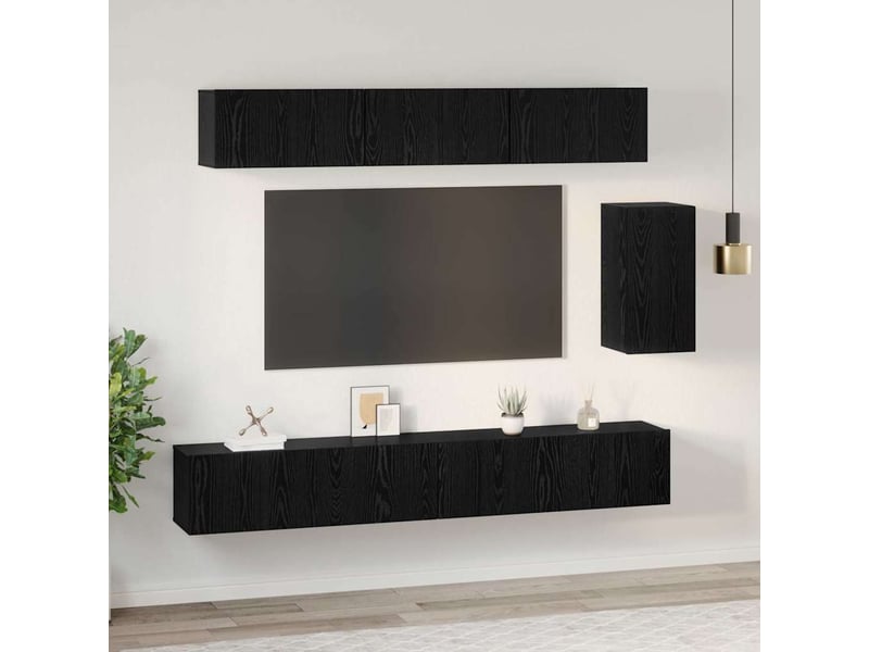  Ensemble meuble tv - banc tv - meuble de rangement 6 pcs chêne noir bois d'ingénierie  - Conforama D