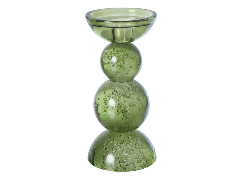  Bougeoir boules en verre ilias 21cm vert olive  - Conforama A