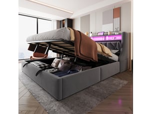 Lit coffre 180x200 cm TCQPZ   coloris gris