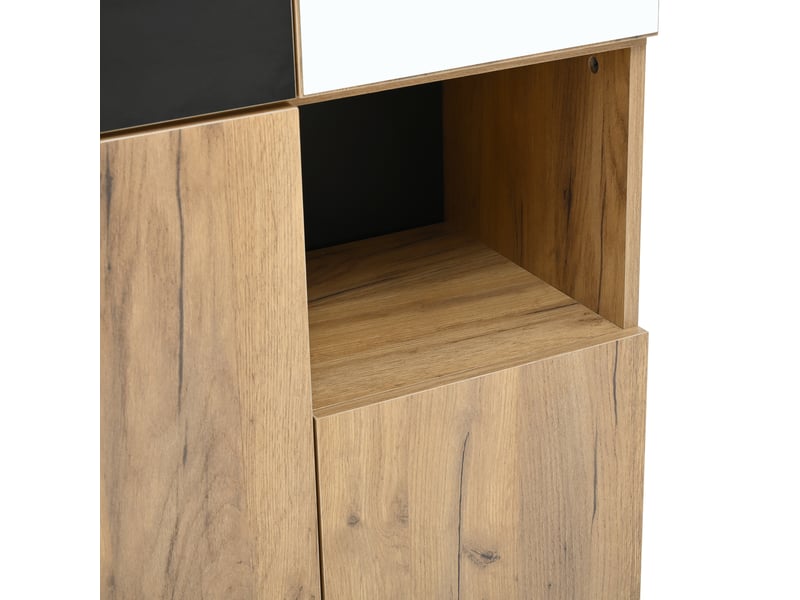  Armoire haute 4 portes avec miroir et niche, noir et naturel, 65 x 35 x 190 cm N657P32656061N - Conforama E