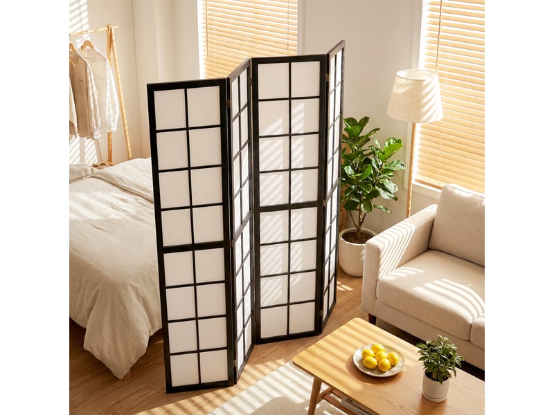 Paravent interieur pliable 4 panneaux 160 x 170 cm séparateur de pièce pour salon chambre à maison coucher, noir  - Conforama W