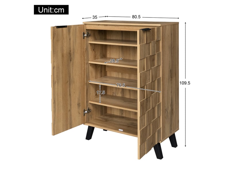  Meuble à chaussures 80,5x35x109,5 cm avec 4 étagères réglables, effet bois  - Conforama E