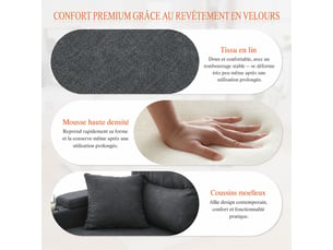 Canapé 4 places gris foncé 272 x 136 x 86 cm, double méridienne avec rangement, couchage, porte-gobelets et usb-c