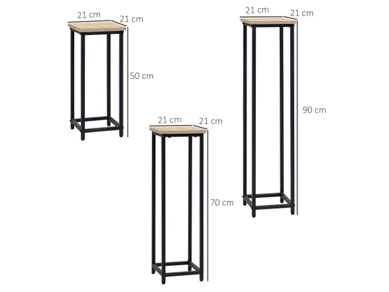  Lot de 3 supports pour plantes en acier noir et naturel, pour jardin et balcon  - Conforama C