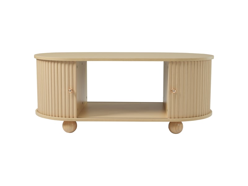  Table basse ovale avec portes coulissantes et rangement, en mdf, bois, pour salon, 100 × 50 × 40 cm - uvrion  - Conforama A