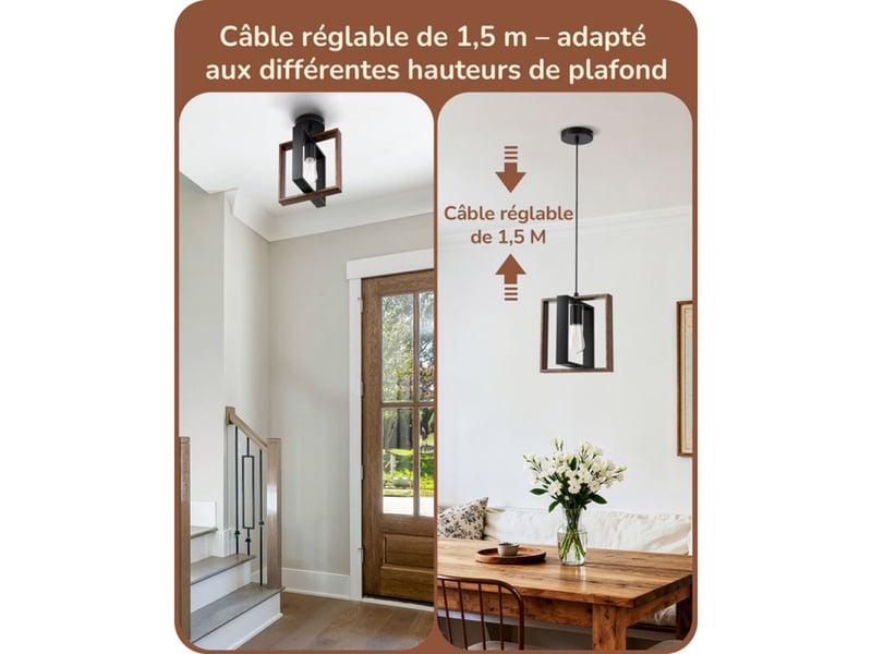  Suspension carrée hauteur réglable 1.5 m e27 style campagne cadre multi couches 370618_AADHM43404_6_DROPFR - Conforama E