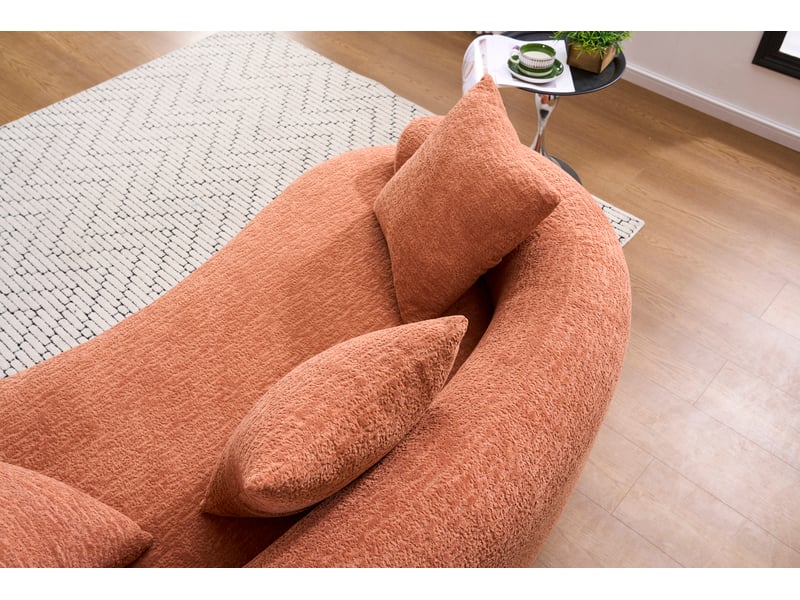  Canapé modulable incurvé 2 places en chenille rose corail avec 3 coussins  - Conforama E