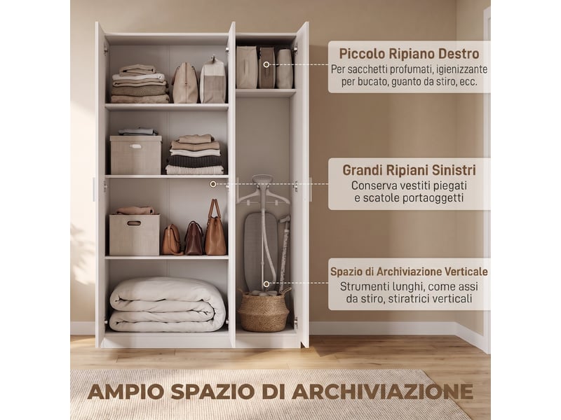  Armoire de chambre à 3 portes avec fermeture amortie 109 x 37 x 180 cm blanche  - Conforama D