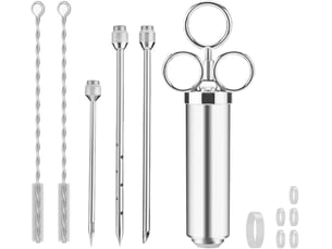 Seringue alimentaire de 60 ml, injecteur de viande en acier inoxydable, seringue à marinade avec 3 aiguilles et 2 brosse de nettoyage