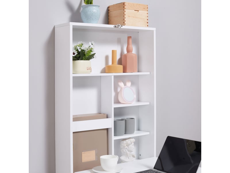Bureau mural rabattable 60x94,5x147 cm avec 5 niches et tableau blancnoir, gain de place  - Conforama E