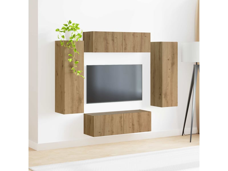  Ensemble de meuble tv mural 4 pcs chêne artisanal  - Conforama D