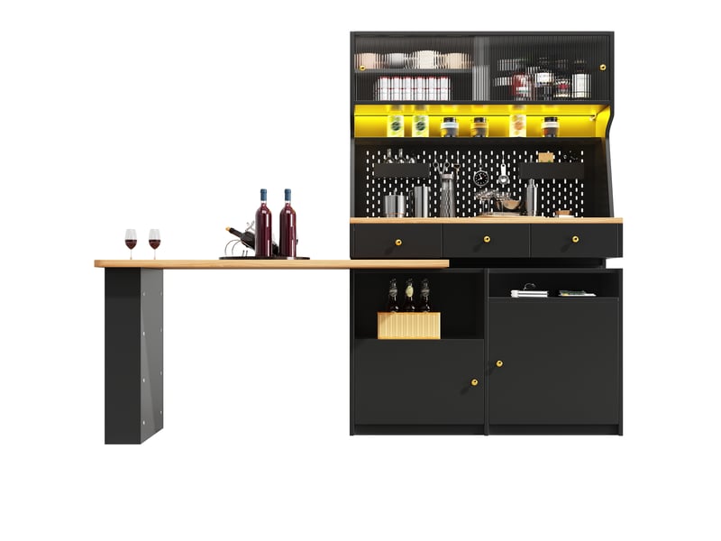  Meuble bureau multifonction 137x74x177,7 cm avec armoire haute, bureau escamotable, led connectée, portes vitrées et rangement réglable mdf noir OMNIGLINT TRADING LTD - Conforama A