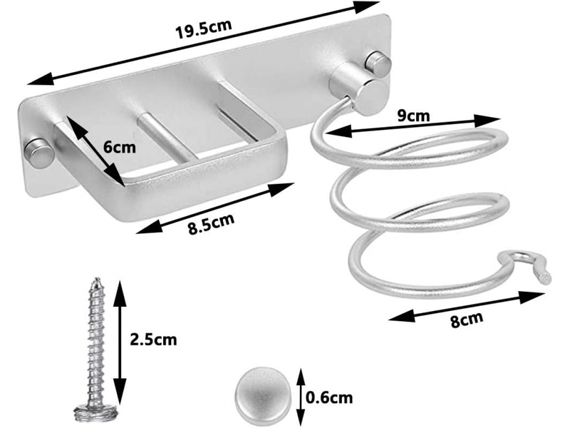 Support mural en aluminium pour sèche-cheveux avec range-câbles, idéal pour ranger sèche-cheveux, lisseurs, brosses à cheveux et autres accessoires. - Conforama C