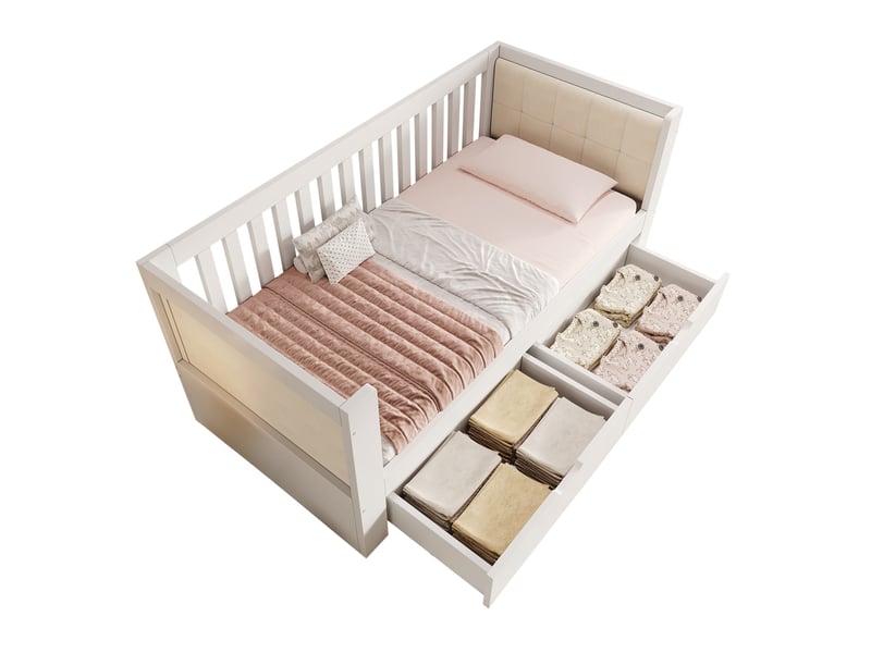  Modenvie lit banquette 90x190 cm - avec 2 tiroirs, sans matelas - pour petit espace - blanc  - Conforama A