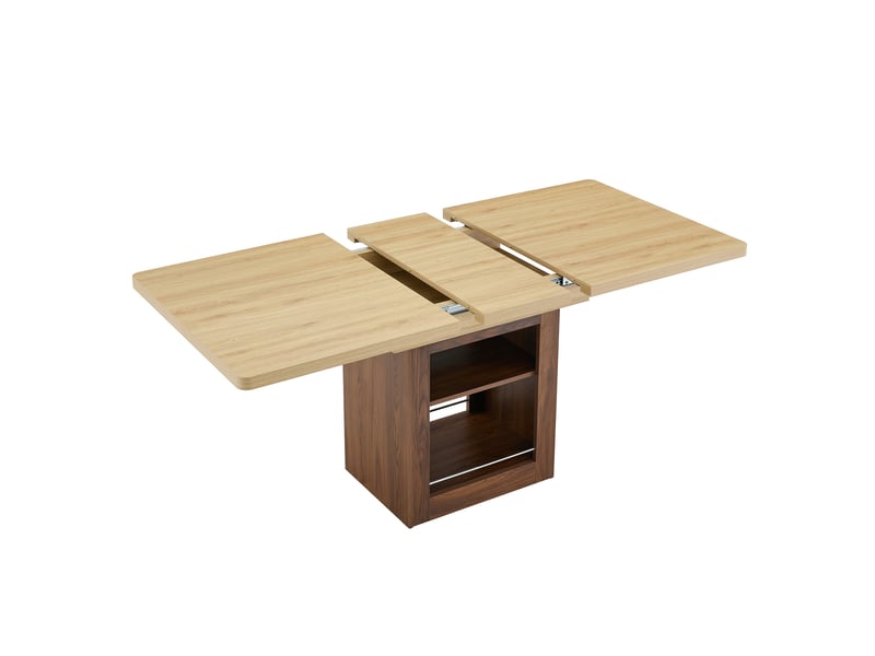 Table à manger, extensible, en noyer, avec compartiment intégré, couleur naturelle - Conforama E