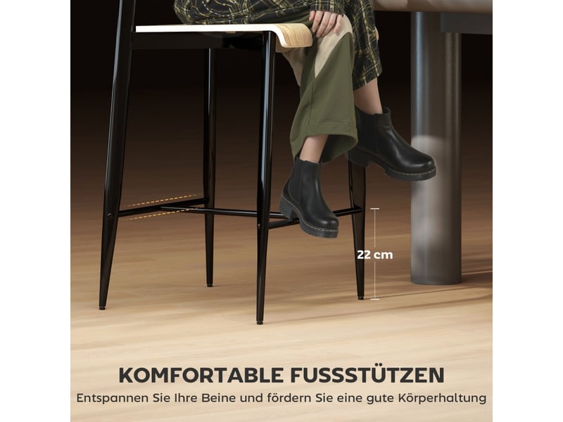  Tabourets de bar lot de 2 avec repose-pieds - lpospi - structure en acier, style industriel, bois naturel et noir  - Conforama E