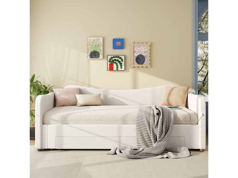  Modenvie lit gigogne 90x200 cm - extensible 180x200, 2 tiroirs de rangement - sommier inclus, sans matelas - beige  - Conforama D