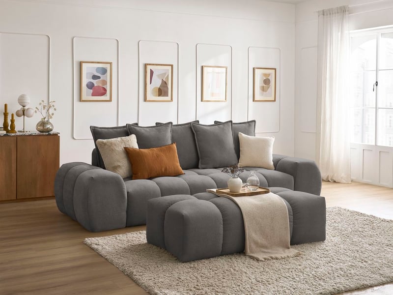 Bobochic canapé droit convertible coffre everest tissu texturé avec pouf gris foncé EVEREST - Conforama B