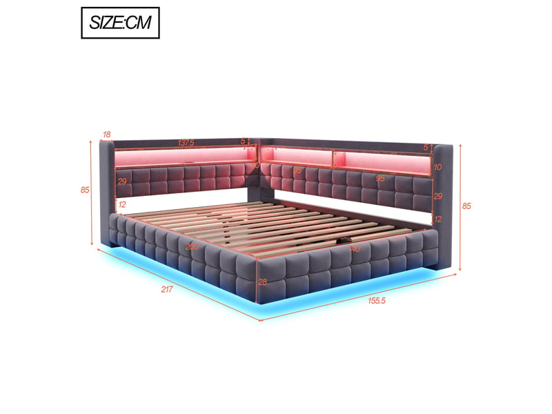  Lit canapé rembourré en velours gris 155.5x217 cm  - Conforama C