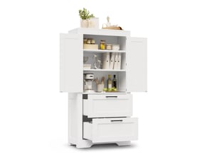 Buffet de cuisine blanc,meuble de rangement moderne,avec 2 tiroirs,étagères réglables,60x30x128cm,mdf