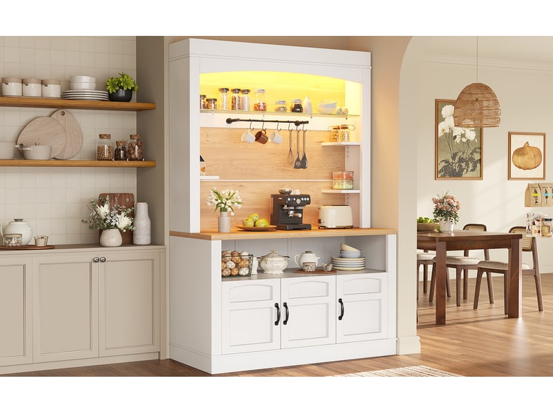  Buffet de cuisine avec led connectée, meuble de rangement et plan de travail, blanc, 101,5 x 40 x 174 cm Fay Lum - Conforama E