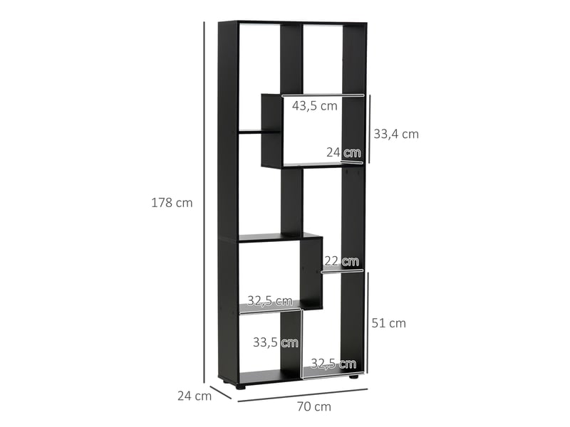 Bibliothèque étagère zig zag design contemporain 70l x 24l x 178h cm panneaux particules noir  - Conforama E