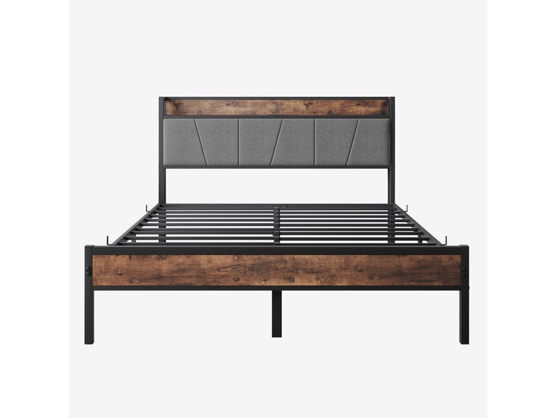  Lit 140x200 cm, marron antique, métal et mdf, led doté de rangement et usb, sans matelas  - Conforama A
