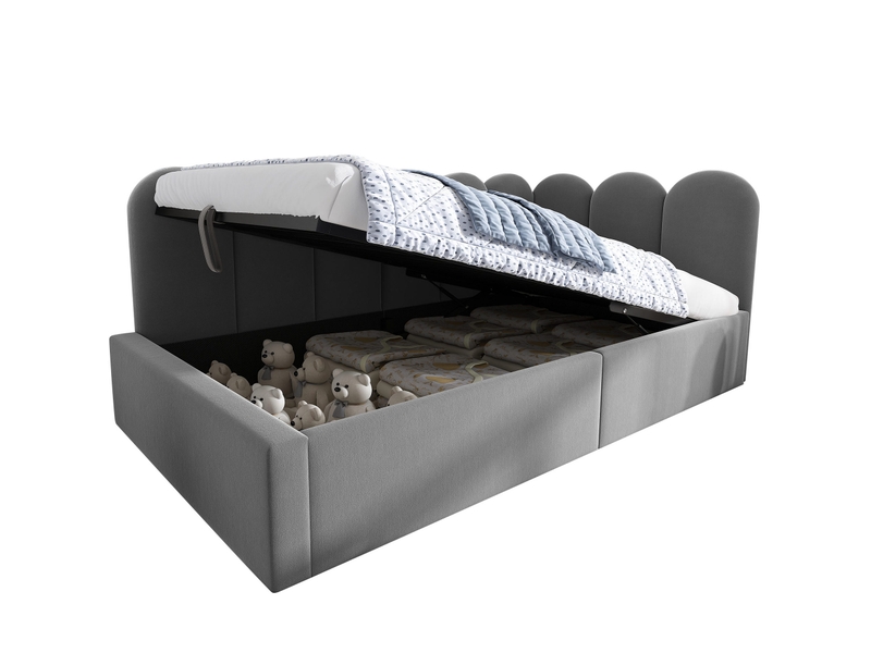  Lit banquette enfant 90x190 cm avec rangement hydraulique en velours gris  - Conforama A