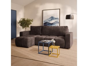 Canapé d'angle réversible convertible MASSENO 3 places Tissu marron avec coffre de rangement