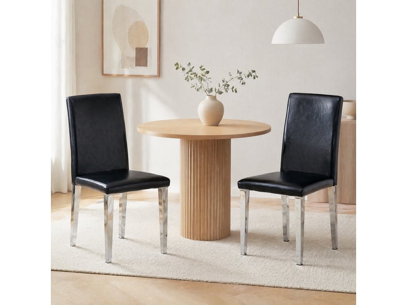  Chaises de salle à manger lot de 2 avec dossier ergonomique  - pieds métal antidérapants, similicuir noir argenté  - Conforama C