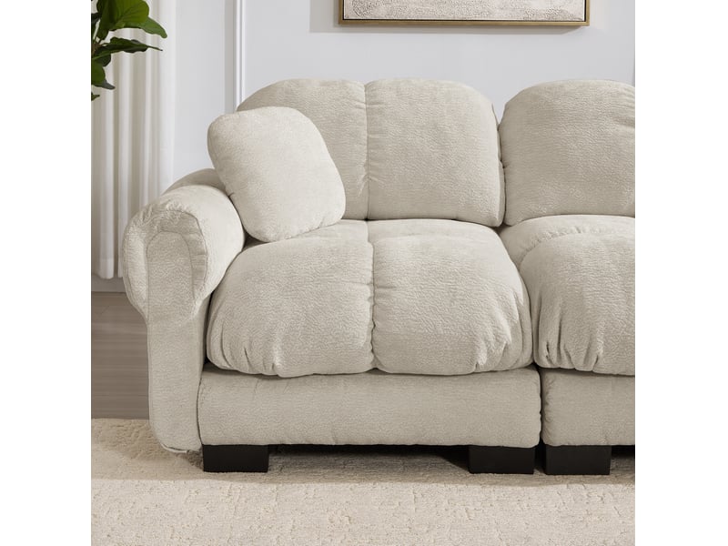  Canapé 2 places avec module en u, conception steppée fine, style élégant, coussin d'épaisseur, doux et soutenant, avec ottoman mobile, facile à monter, idéal pour le salon, khaki clair  - Conforama D