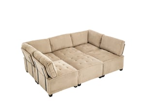 Canapé d'angle modulable 6 places en velours côtelé kaki, configuration u ou l et couchage pour le salon