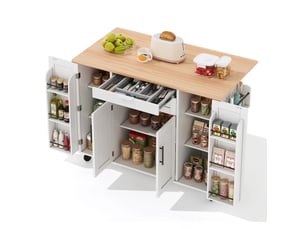 Îlot de cuisine sur roulettes avec plan de travail extensible 136cm