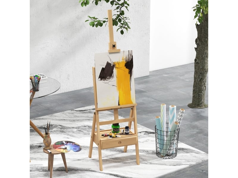  Chevalet d’artiste 115x35x12 cm hauteur réglable 1 tiroir bois naturel  - Conforama B