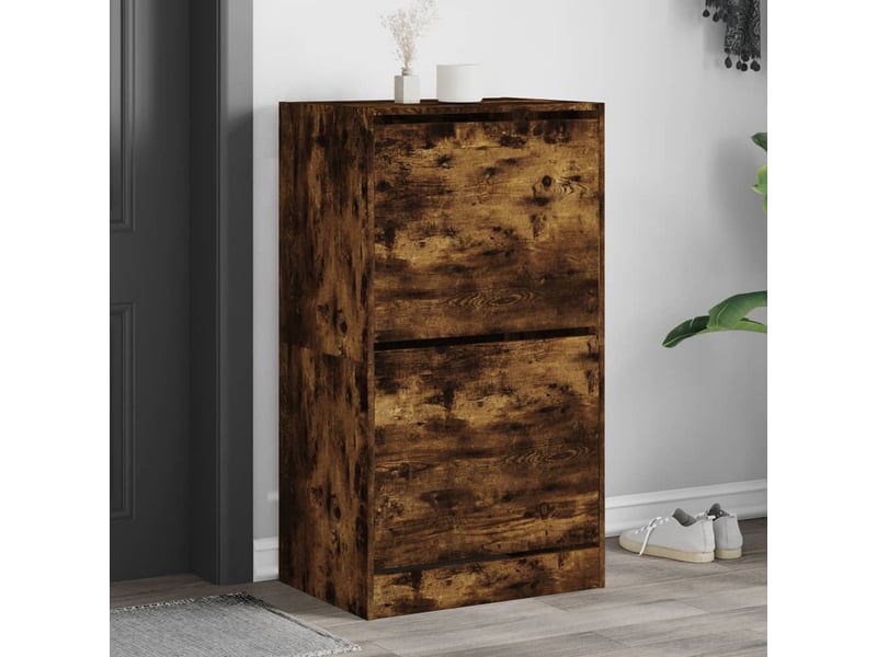  Meuble à chaussure | armoire à chaussures 2 tiroirs rabattables chêne fumé shl7847  - Conforama B