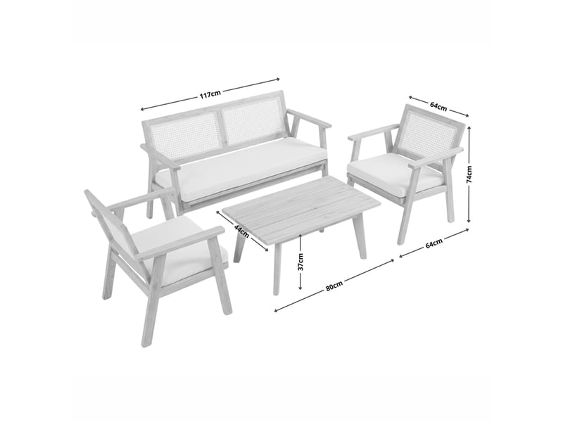 Salon de jardin 4 places en bois d’acacia et cannage hanoi  - Conforama C
