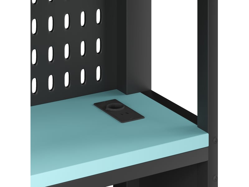  Lit mezzanine 140x200 cm noir et bleu en mdf et métal, bureau, étagères et éclairage led rgb intégré  - Conforama E