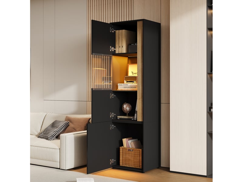  Vitrine haute led 50x40x179 cm noir et naturel en acrylique  - Conforama W