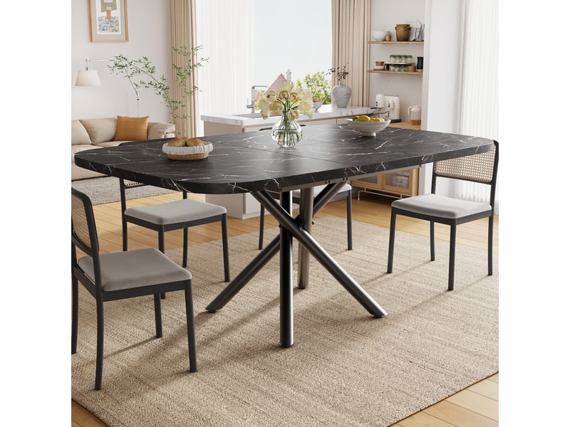 Table à manger extensible 115-155-195x115 cm pour 4 à 8 personnes, piètement en x métal, pieds réglables - noir - Conforama B