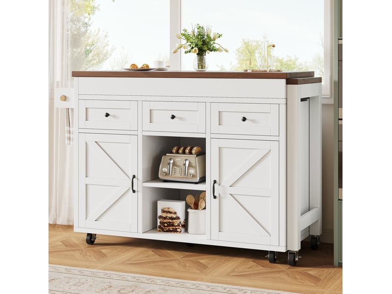 Îlot de cuisine extensible et pivotant avec rangements, mdf blanc - Conforama B
