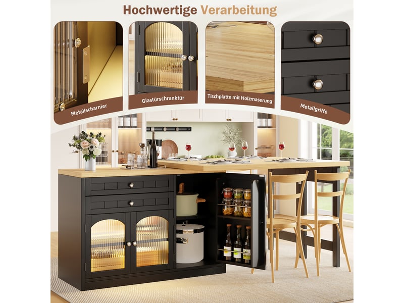  Îlot de cuisine table extensible 120-194 cm rotative 360° en mdf et métal  - Conforama D
