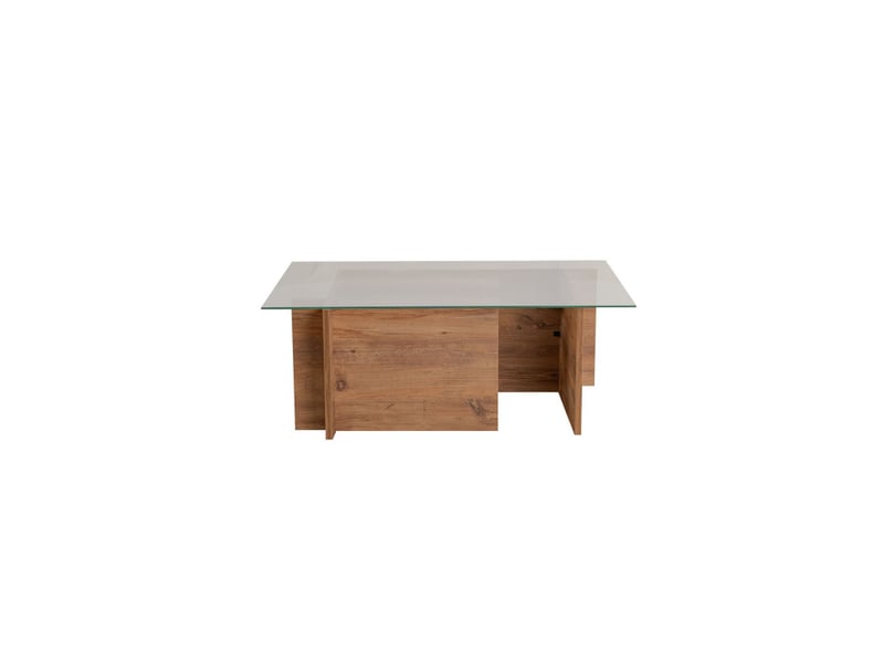  Table basse de salon en verre trempé et bois mdf mélaminé pin atlantique 105 x 65 x 40 cm  - Conforama A