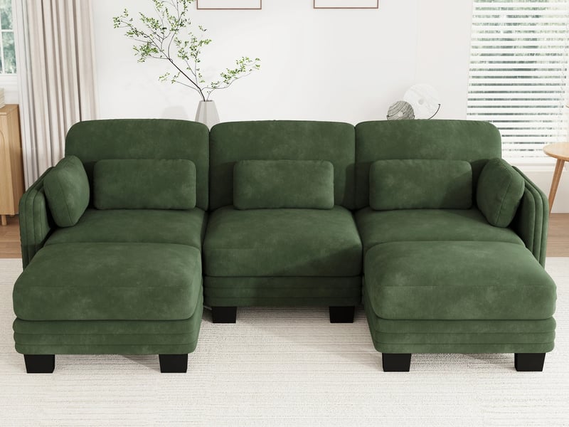 Canapé d'angle moderne ,3 places, avec 2 poufs pour une utilisation polyvalente ,253x143x88cm,vert - Conforama B