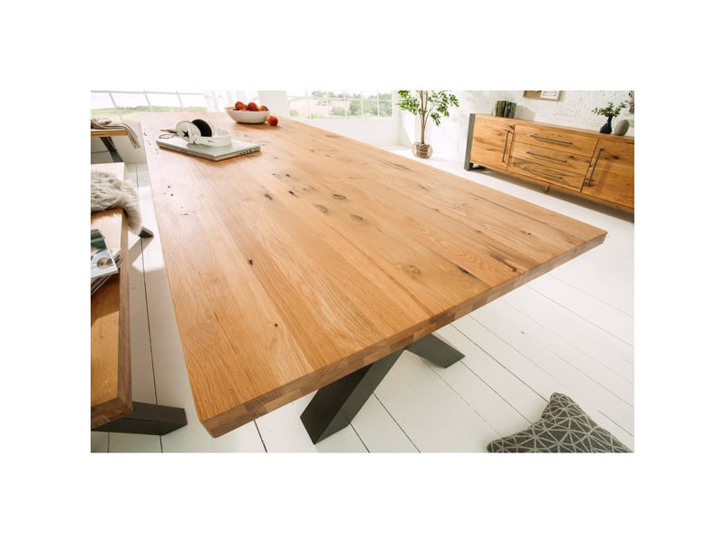 Table de salle à manger cavara – chêne sauvage et métal noir – 200 cm – style industriel - Conforama D