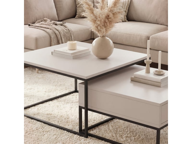 Tables basses gigognes elegant - 7060 cm - avec grand tiroir - structure en acier - noir cachemire ELEGANT - Conforama C