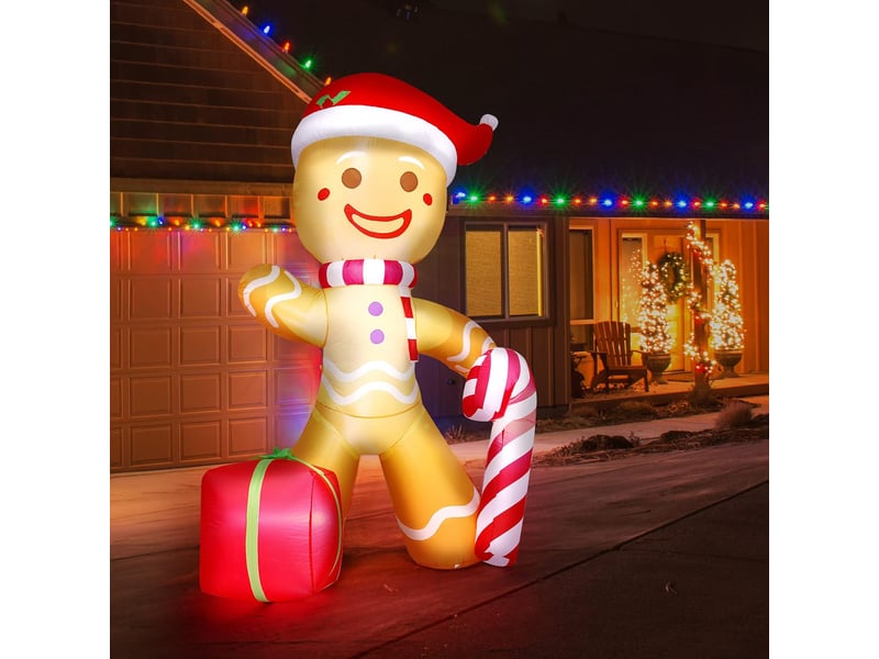  Bonhomme en pain d'épices gonflable de noël 1,2 m avec led, décoration extérieure pour jardin  - Conforama C
