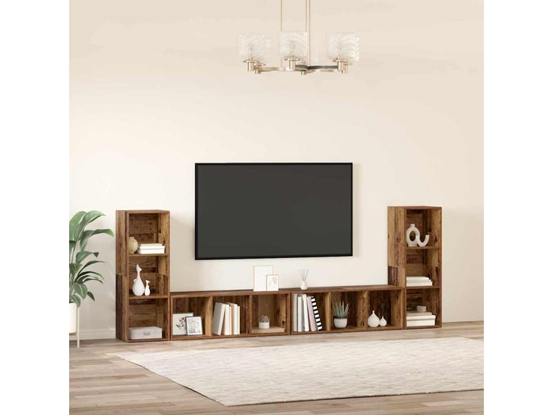 Ensemble meuble tv - banc tv - meuble de rangement 4 pcs bois ancien bois d'ingénierie  - Conforama D